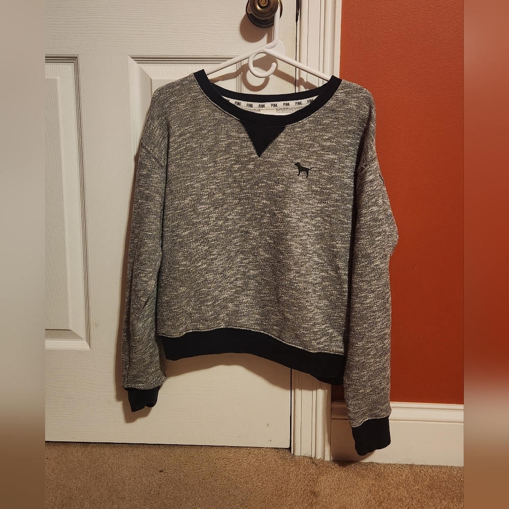 PINK Sweater Dog Gray Heather Top